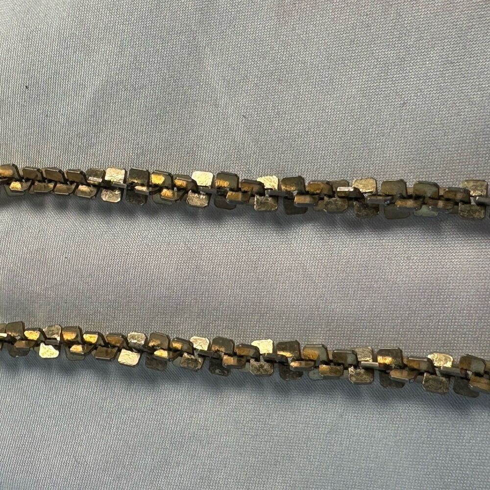 Vintage Park Lane Signed Gold Tone Square Block Link Chain Necklace 31 Inch Long